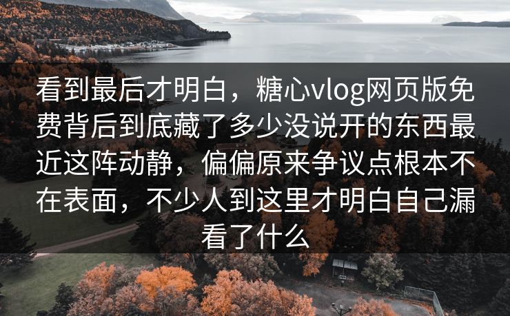 看到最后才明白，糖心vlog网页版免费背后到底藏了多少没说开的东西最近这阵动静，偏偏原来争议点根本不在表面，不少人到这里才明白自己漏看了什么
